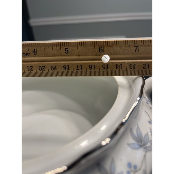 Johann Haviland Blue Flowers Gray Leaf Pattern Gravy Boat w Attached Under Plate - Picture 5 of 14